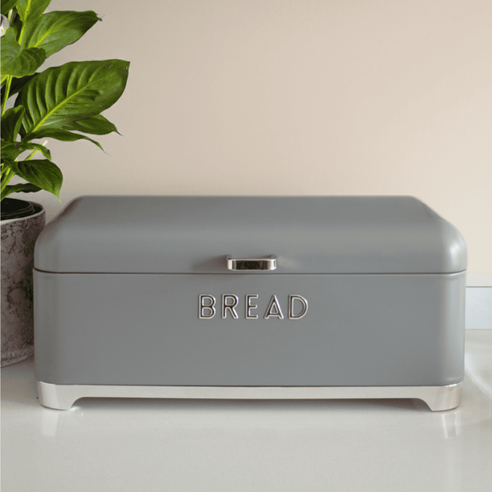 Sarkap Home Galvaniz Set-15,8L Büyük Boy Bread Ekmeklik & 1L 3'lü Tea Coffee Sugar Saklama Kutusu Koyu Gri