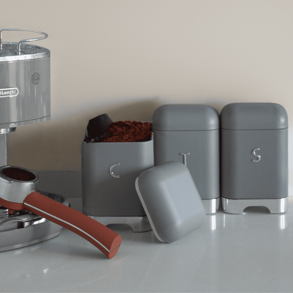 Sarkap Home Galvaniz Set-15,8L Büyük Boy Bread Ekmeklik & 1L 3'lü Tea Coffee Sugar Saklama Kutusu Koyu Gri