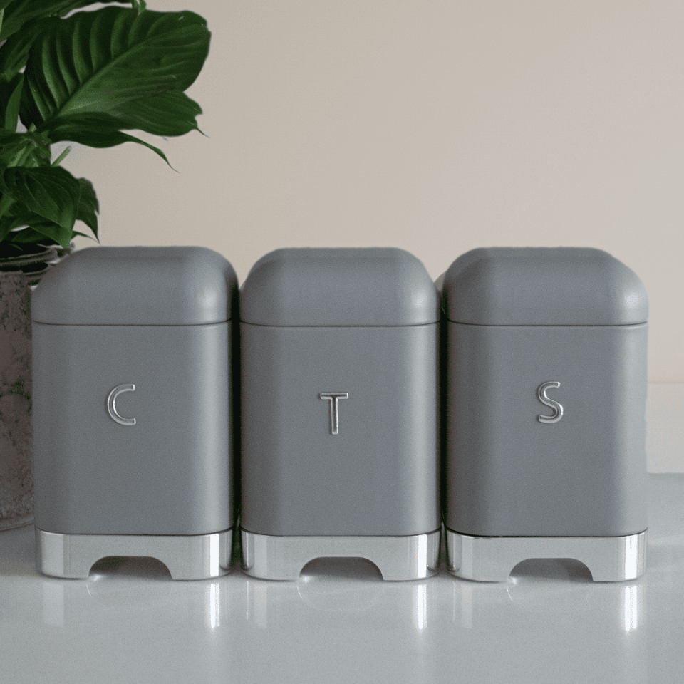 Sarkap Home Galvaniz Set-15,8L Büyük Boy Bread Ekmeklik & 1L 3'lü Tea Coffee Sugar Saklama Kutusu Koyu Gri