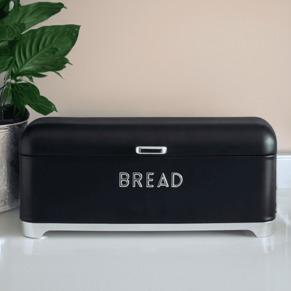 Sarkap Home Galvaniz Set-15,8L Büyük Boy Bread Ekmeklik & 1L 3'lü Tea Coffee Sugar Saklama Kutusu Siyah