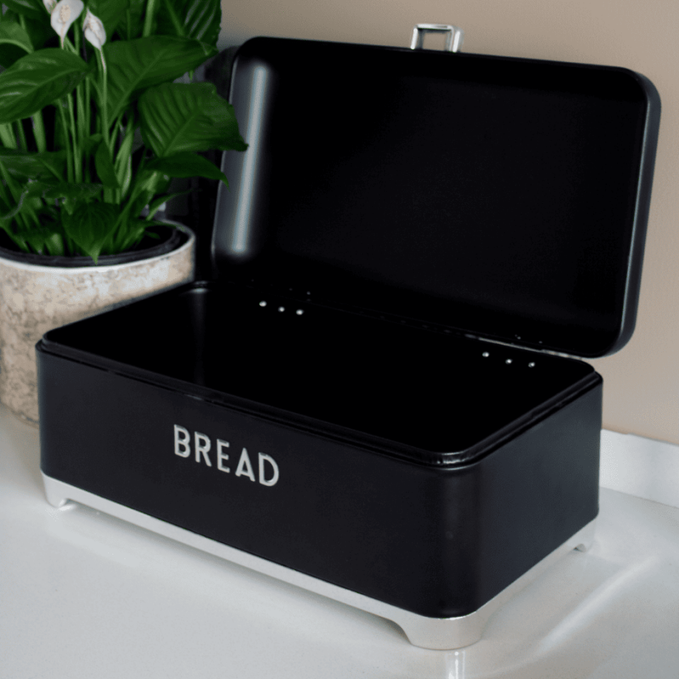 Sarkap Home Galvaniz Set-15,8L Büyük Boy Bread Ekmeklik & 1L 3'lü Tea Coffee Sugar Saklama Kutusu Siyah