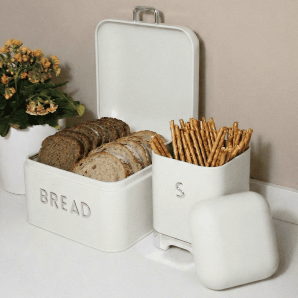 Sarkap Home Galvaniz Bread Küçük Boy Ekmeklik & Storage Kutu Set Krem
