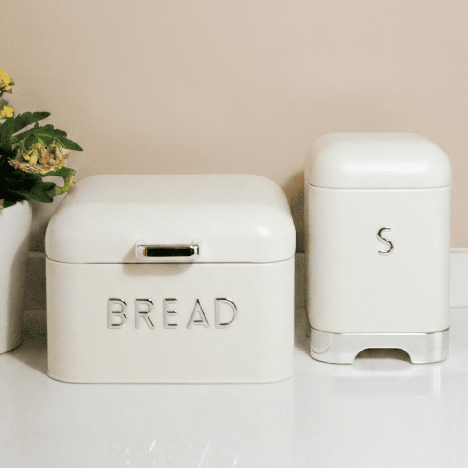 Sarkap Home Galvaniz Bread Küçük Boy Ekmeklik & Storage Kutu Set Krem