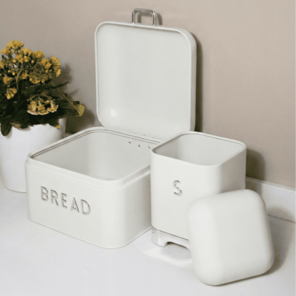 Sarkap Home Galvaniz Bread Küçük Boy Ekmeklik & Storage Kutu Set Krem