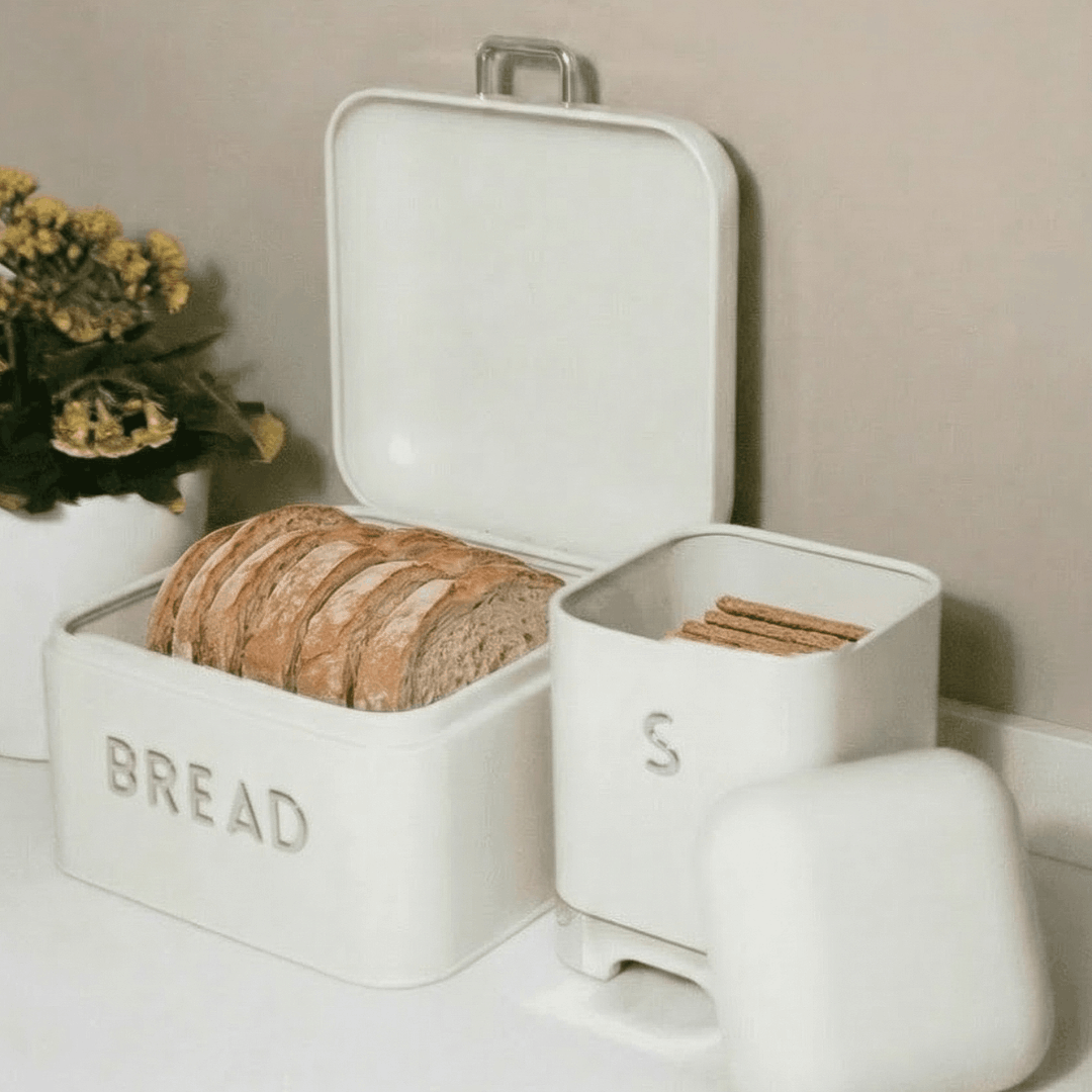 Sarkap Home Galvaniz Bread Küçük Boy Ekmeklik & Storage Kutu Set Krem
