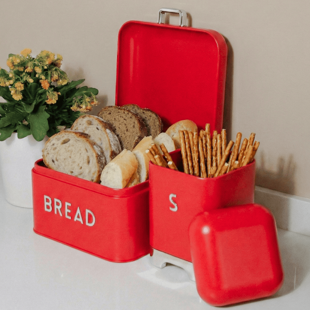 Sarkap Home Galvaniz Bread Küçük Boy Ekmeklik & Storage Kutu Set Kırmızı