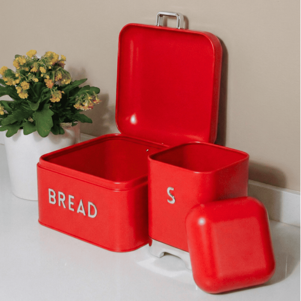 Sarkap Home Galvaniz Bread Küçük Boy Ekmeklik & Storage Kutu Set Kırmızı