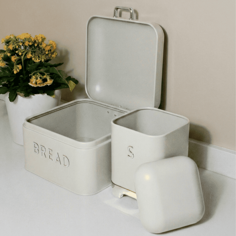 Sarkap Home Galvaniz Biscuits 5,6 L Küçük Boy Ekmeklik - 200x140mm & 2 L Storage Kutu - 115x150mm Set Açık Gri