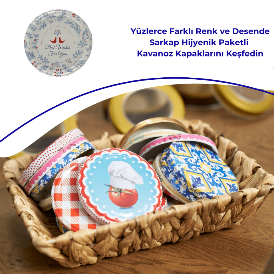 Hijyenik Paketli 10 Adet Kavanoz Kapağı Yeni Yıl Serisi 82 mm BestWishes