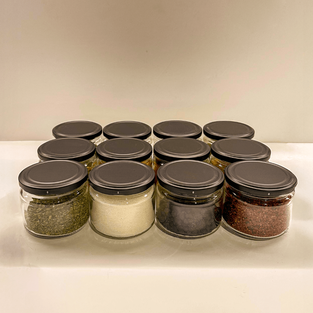 Sarkap Home 12'li 300 ml Mat Siyah Kapaklı Shrinkli Baharatlık Kavanoz