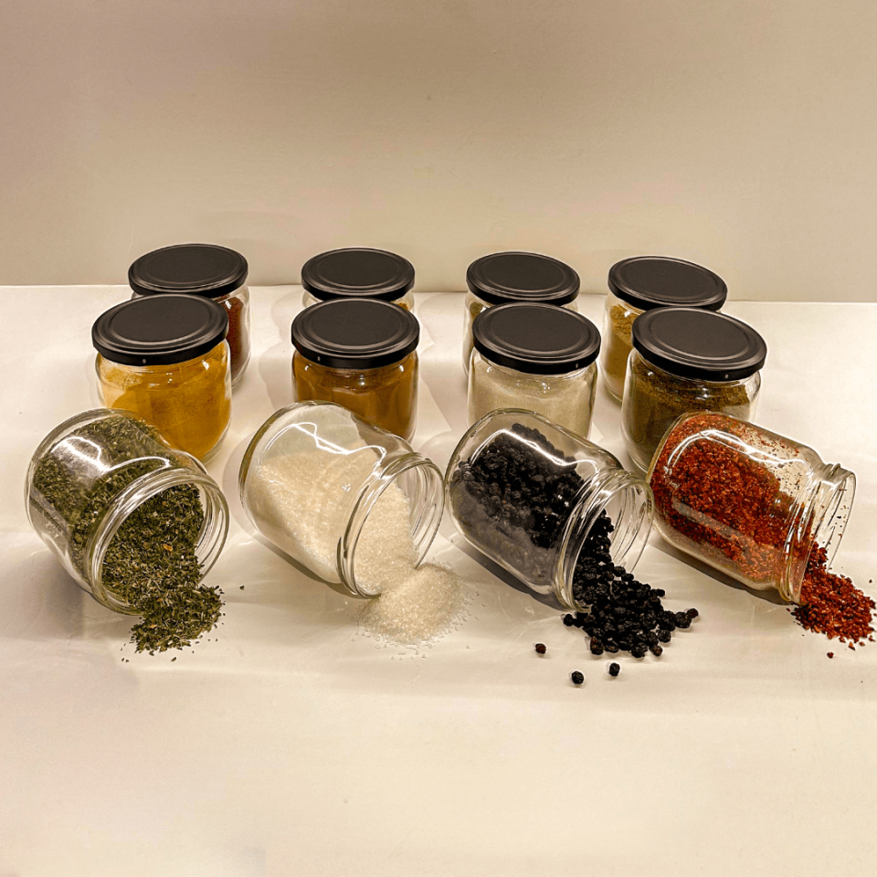 Sarkap Home 12'li 425 ml Mat Siyah Kapaklı Shrinkli Baharatlık Kavanoz