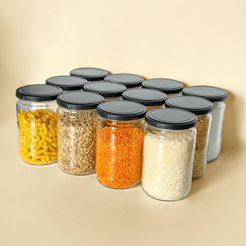 Sarkap Home 12'li 660 ml Mat Siyah Kapaklı Shrinkli Baharatlık Kavanoz