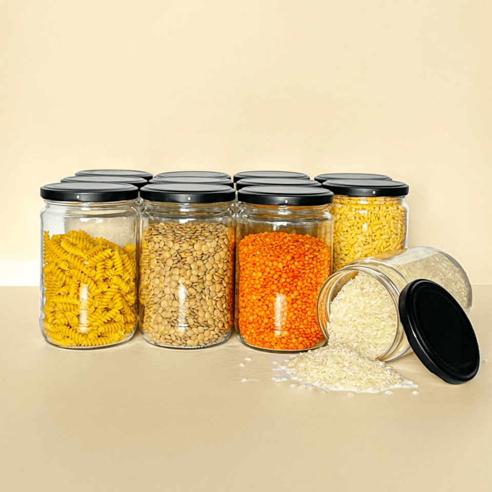 Sarkap Home 12'li 660 ml Mat Siyah Kapaklı Shrinkli Baharatlık Kavanoz