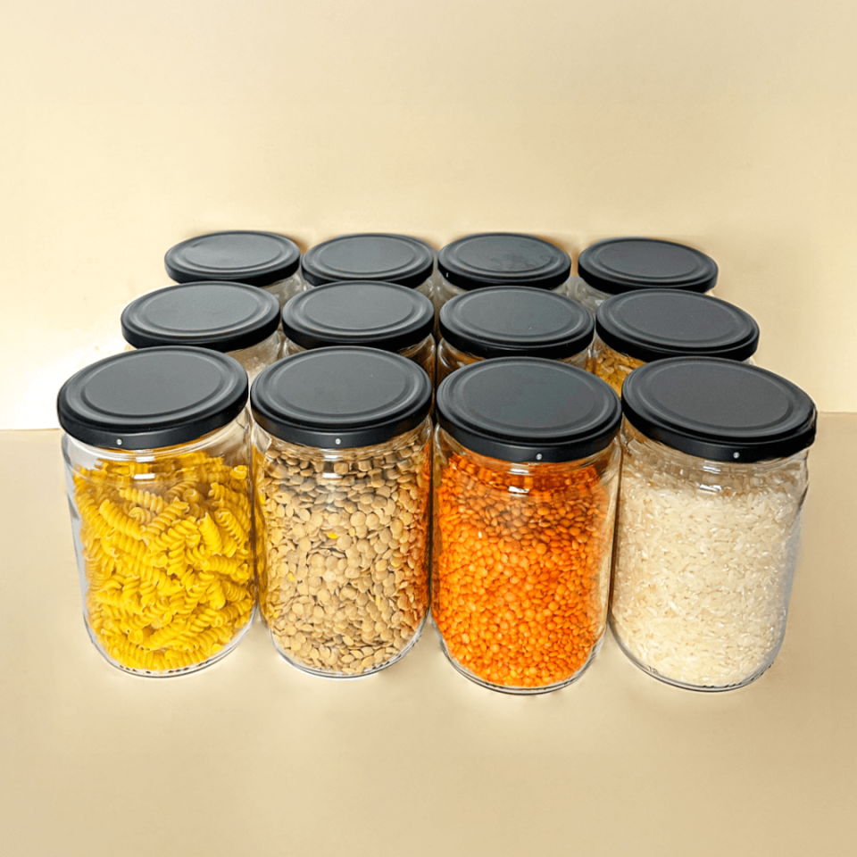 Sarkap Home 12'li 660 ml Mat Siyah Kapaklı Shrinkli Baharatlık Kavanoz