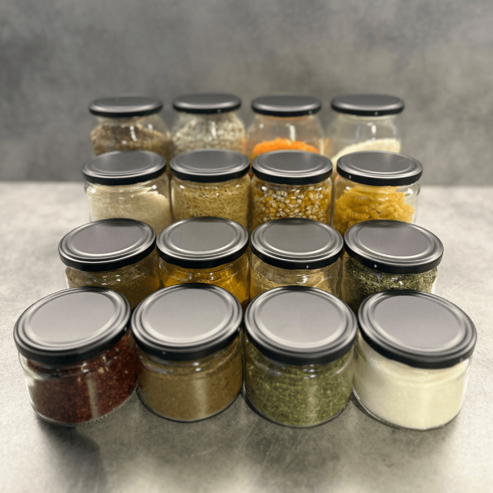 Sarkap Home 12'li 660 ml Mat Siyah Kapaklı Shrinkli Baharatlık Kavanoz