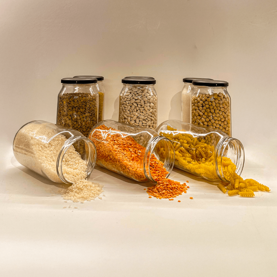 Sarkap Home 9'lu 1000 ml Mat Siyah Kapaklı Shrinkli Baharatlık Kavanoz