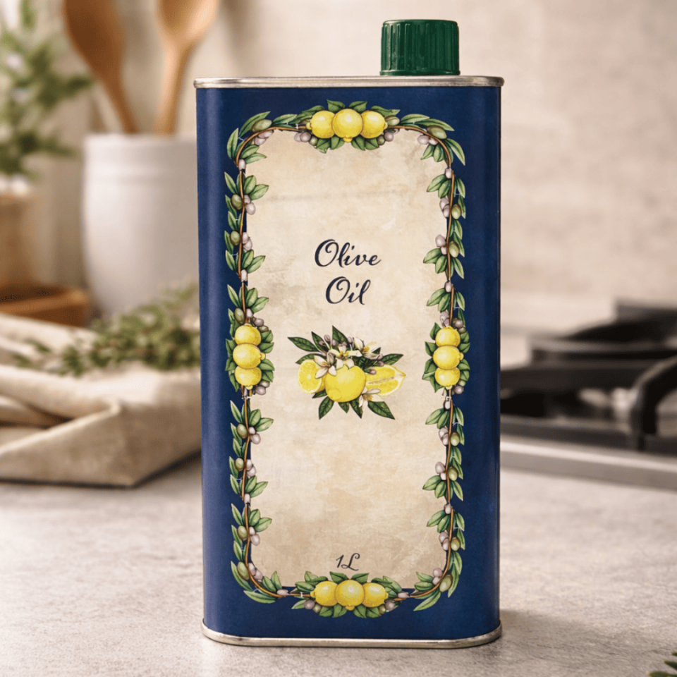 Sarkap Home 2'li Dekoratif 1000 ml Kapaklı Metal Zeytinyağı Tenekesi Seti