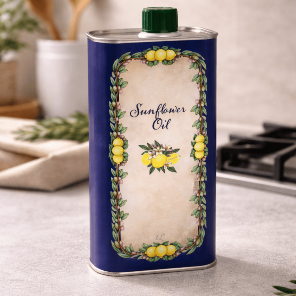 Sarkap Home 2'li Dekoratif 1000 ml Kapaklı Metal Zeytinyağı Tenekesi Seti