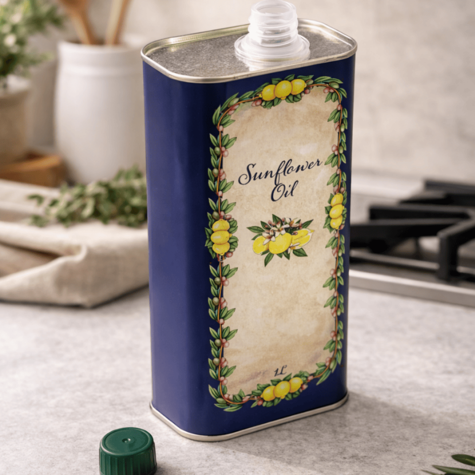 Sarkap Home 2'li Dekoratif 1000 ml Kapaklı Metal Zeytinyağı Tenekesi Seti