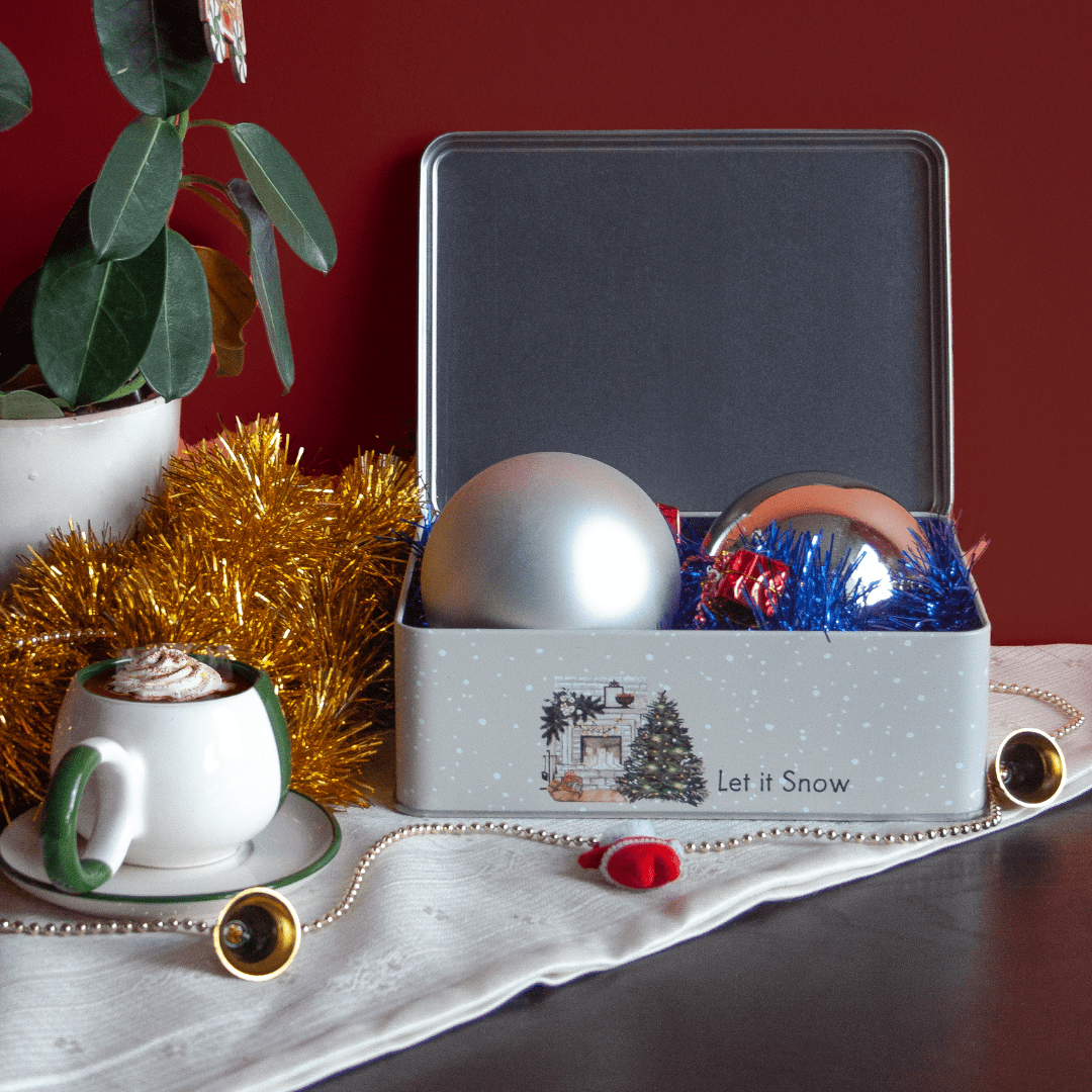 Sarkap Home Let It Snow Menteşeli Metal Saklama Kutusu KremAğaç