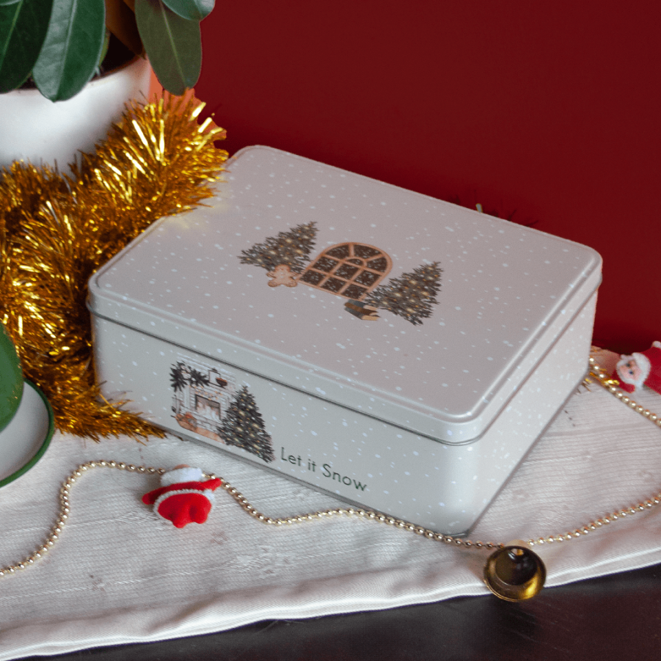 Sarkap Home Let It Snow Menteşeli Metal Saklama Kutusu KremAğaç