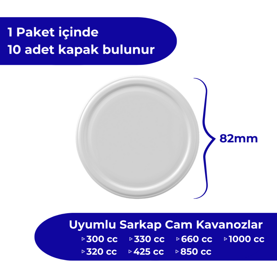 Hijyenik Paketli 10 Adet Kavanoz Kapağı Düz Renkler 82 mm