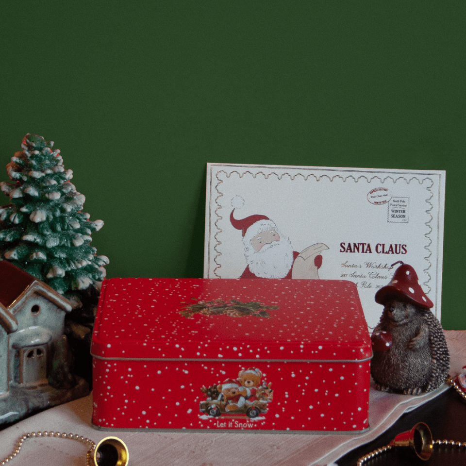 Sarkap Home Let It Snow Menteşeli Metal Saklama Kutusu KırmızıAraba