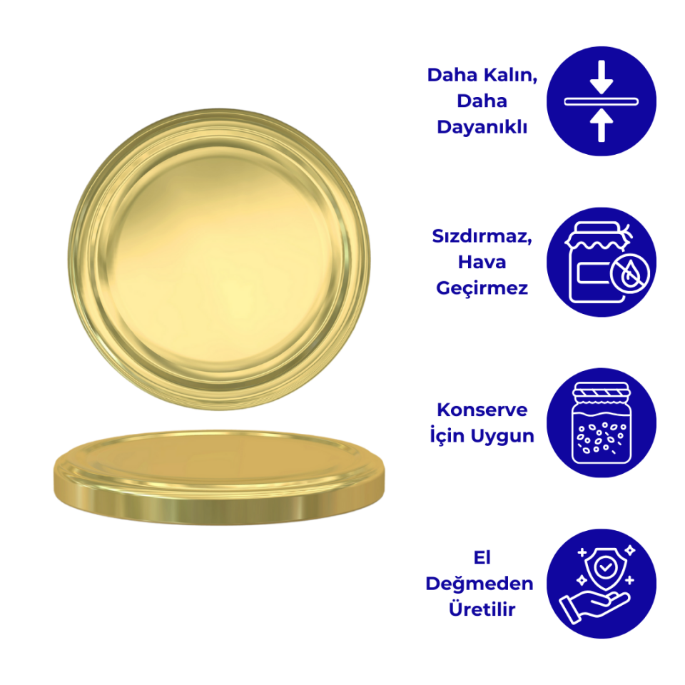 Hijyenik Paketli 10 Adet Kavanoz Kapağı Düz Renkler 82 mm Gold