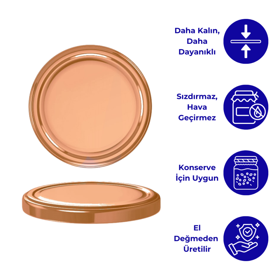 Hijyenik Paketli 10 Adet Kavanoz Kapağı Düz Renkler 82 mm BRONZ
