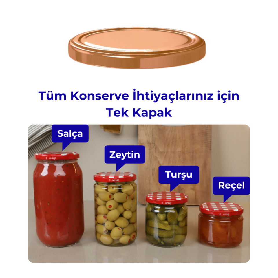 Hijyenik Paketli 10 Adet Kavanoz Kapağı Düz Renkler 82 mm BRONZ