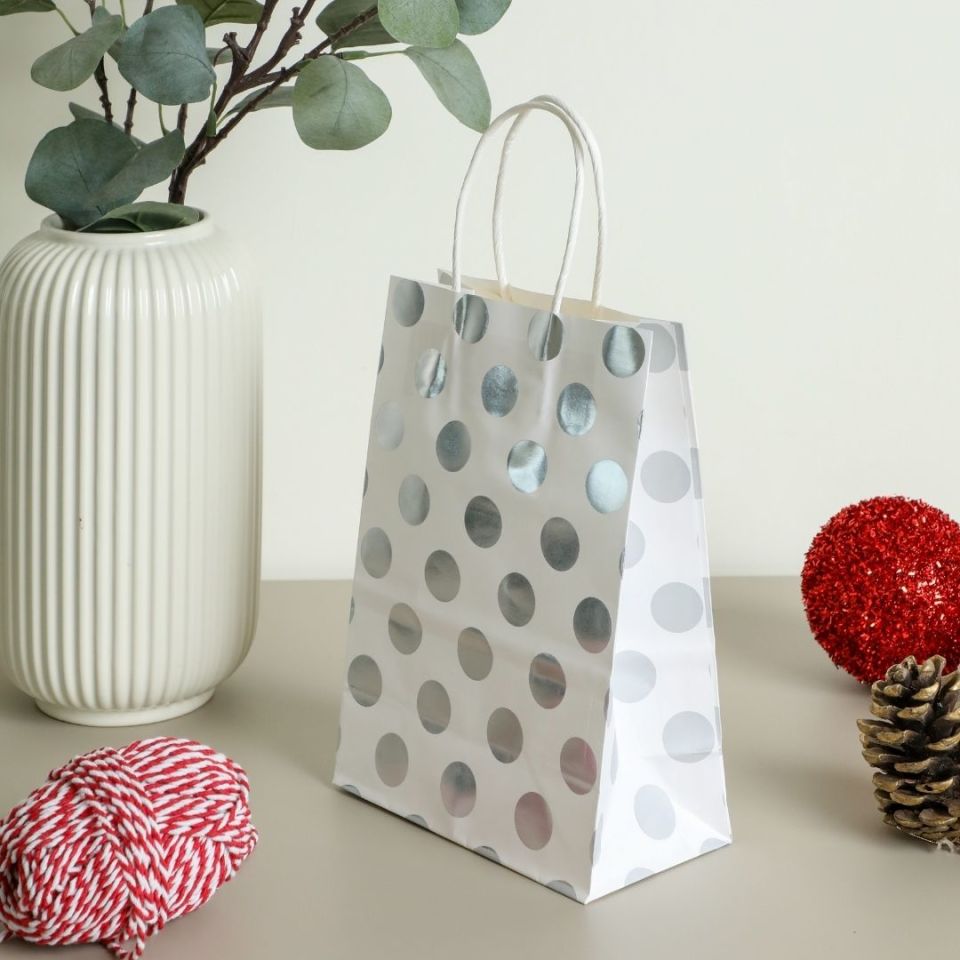 3'lü 15x20 Gri Puantiye Kraft Kağıt Poşet Çanta