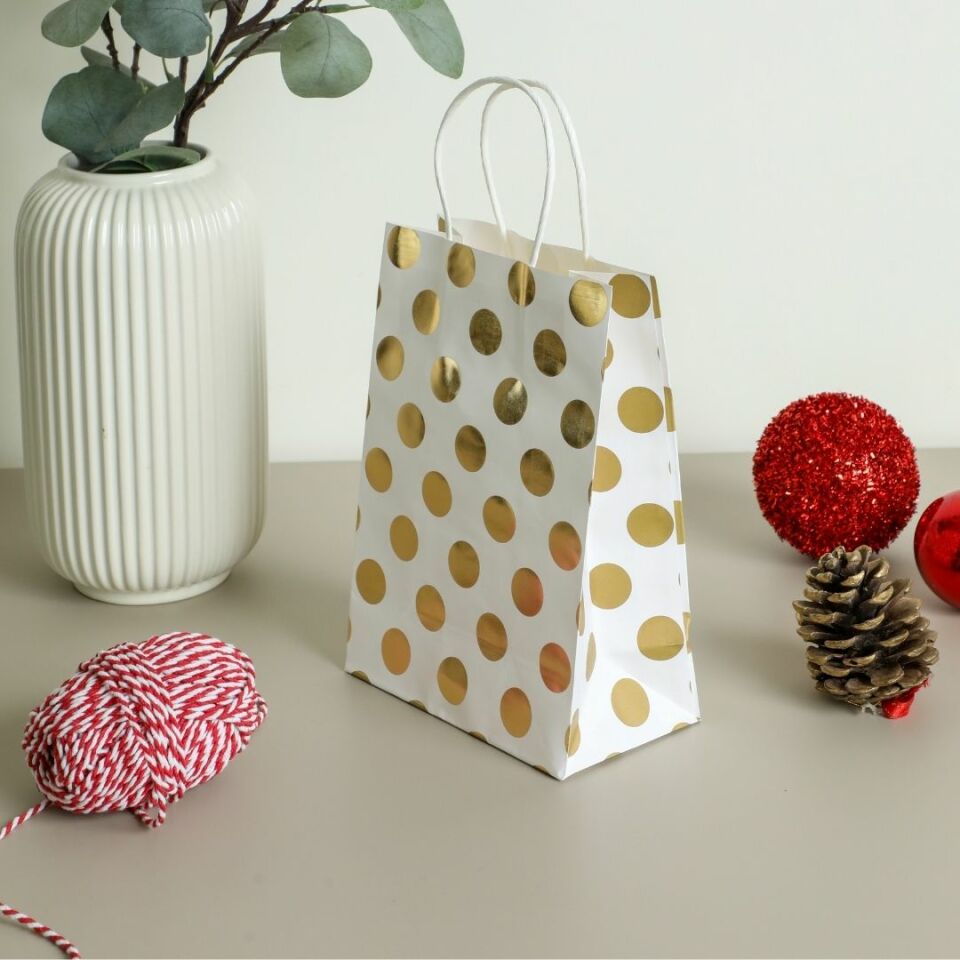 3'lü 15x20 Gri Puantiye Kraft Kağıt Poşet Çanta