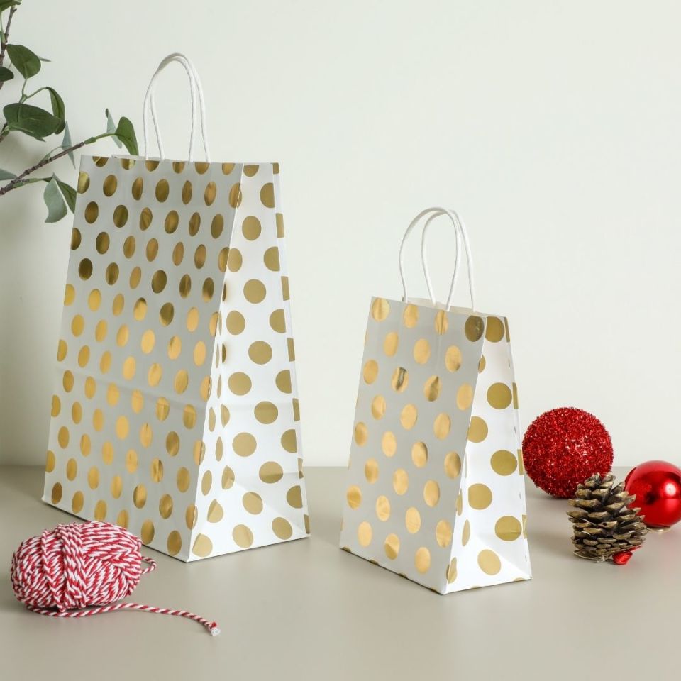 3'lü 15x20 Gri Puantiye Kraft Kağıt Poşet Çanta