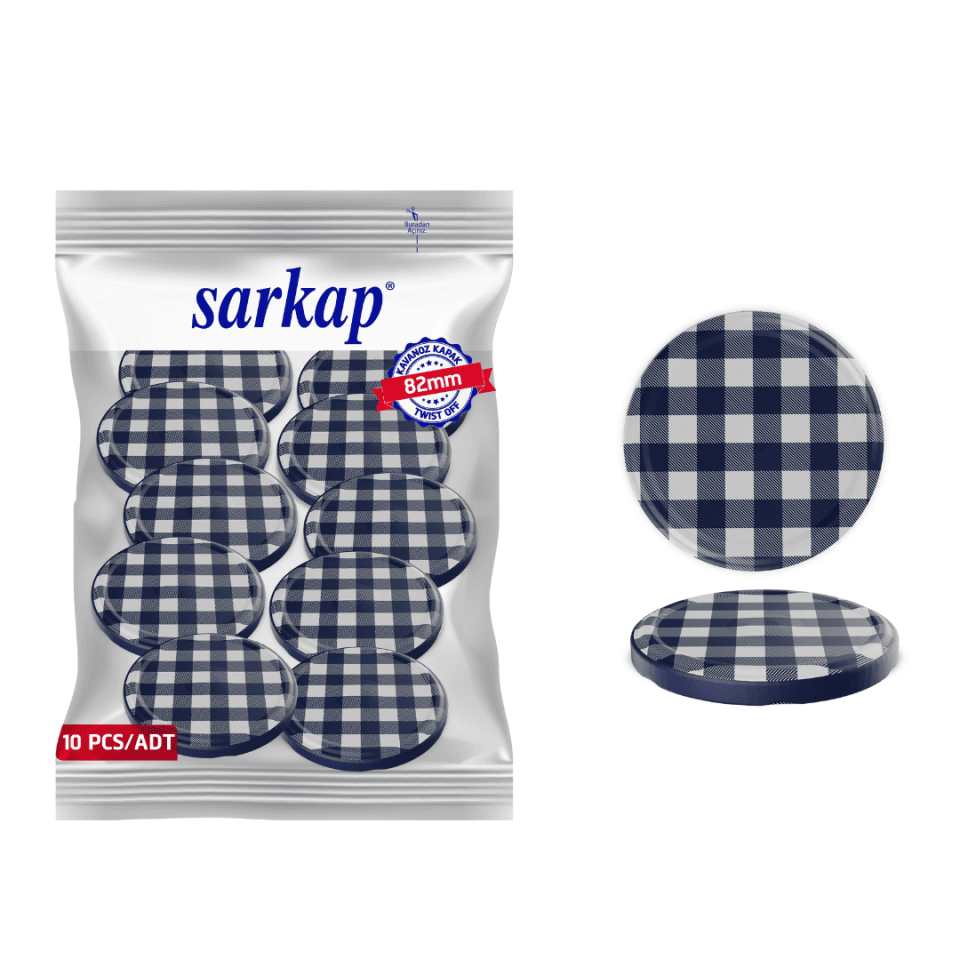 Hijyenik Paketli 10 Adet Kavanoz Kapağı Ekose Desenler 82 mm Lacivert