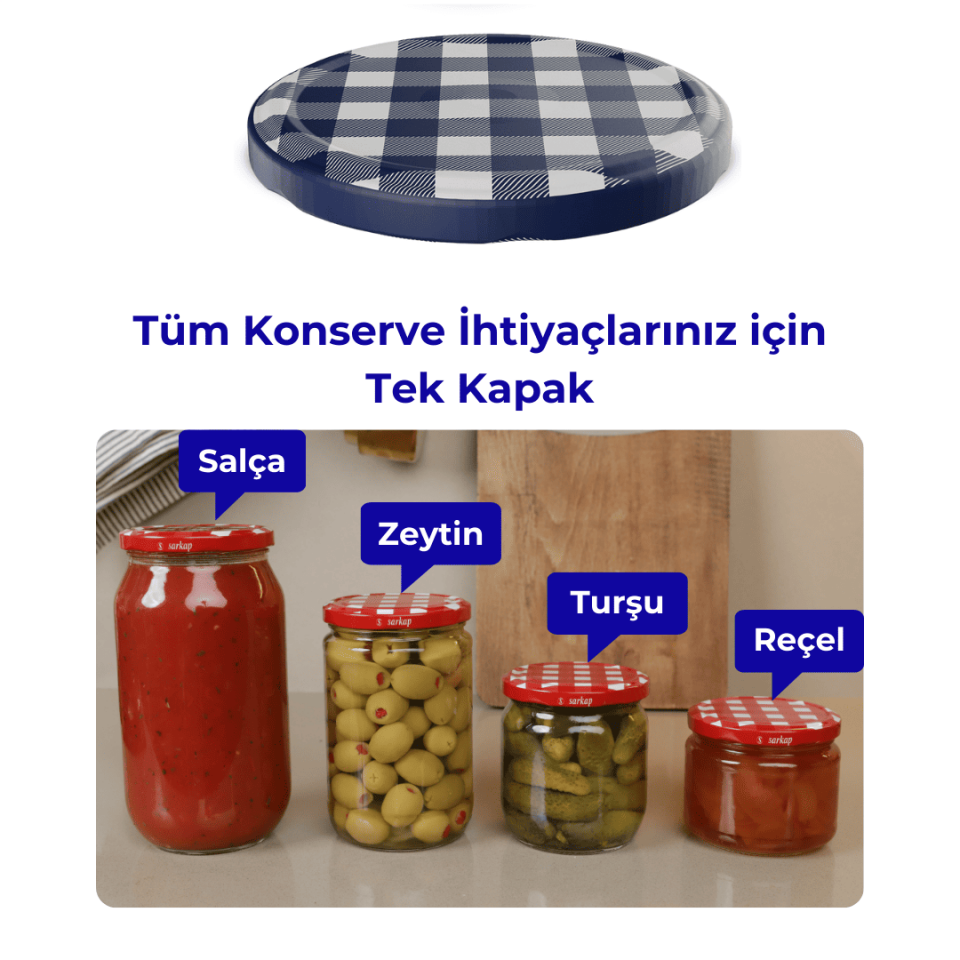 Hijyenik Paketli 10 Adet Kavanoz Kapağı Ekose Desenler 82 mm Lacivert