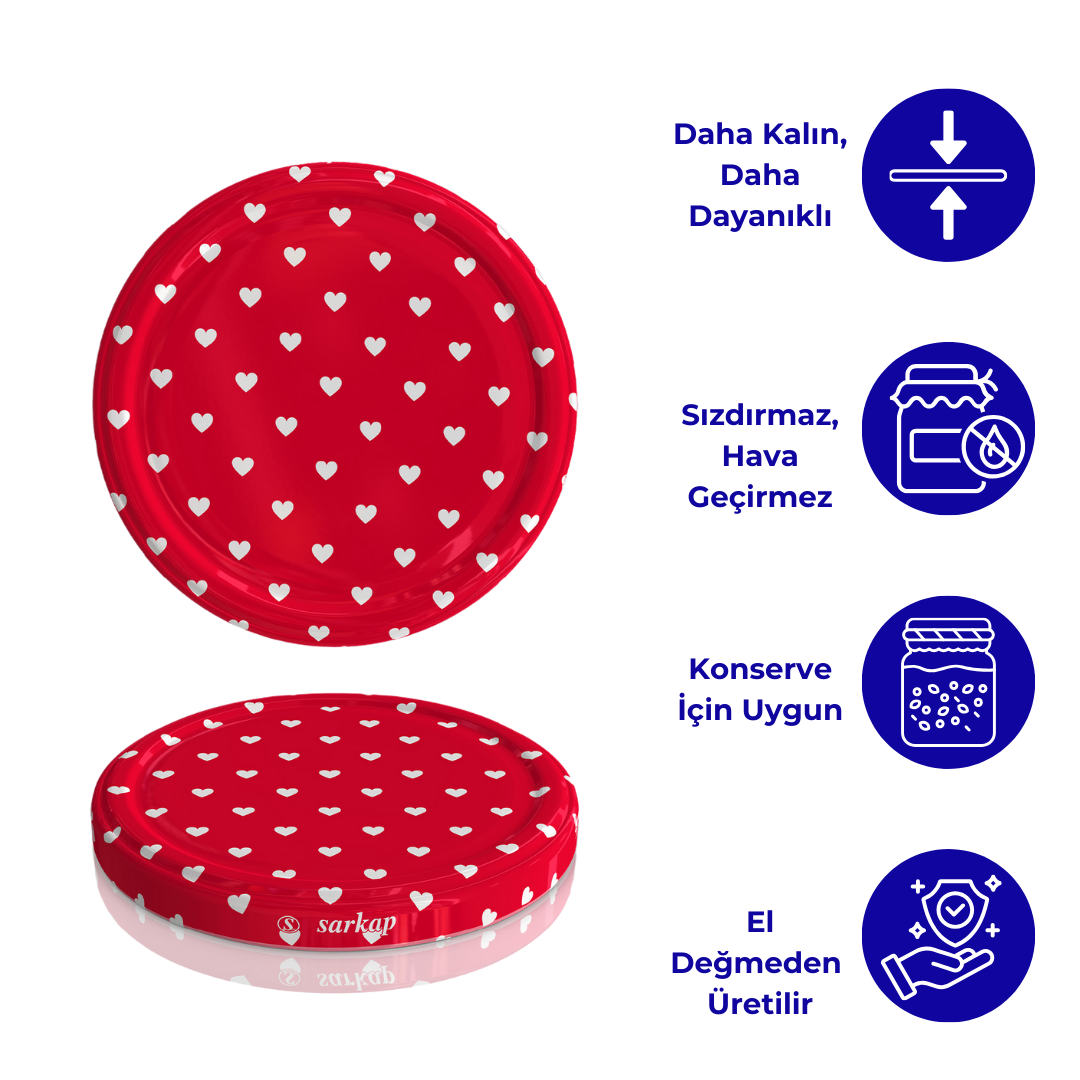 Hijyenik Paketli 10 Adet Kavanoz Kapağı Kalpli Desenler 82 mm