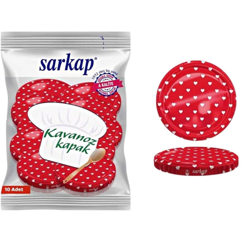 Hijyenik Paketli 10 Adet Kavanoz Kapağı Kalpli Desenler 82 mm