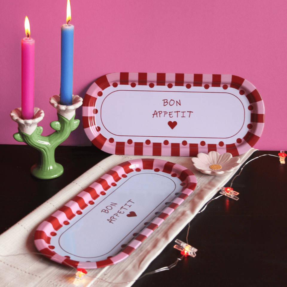 Sarkap Home 2'li Oval Sunumluk Tepsi BonApetitKırmızıPembe