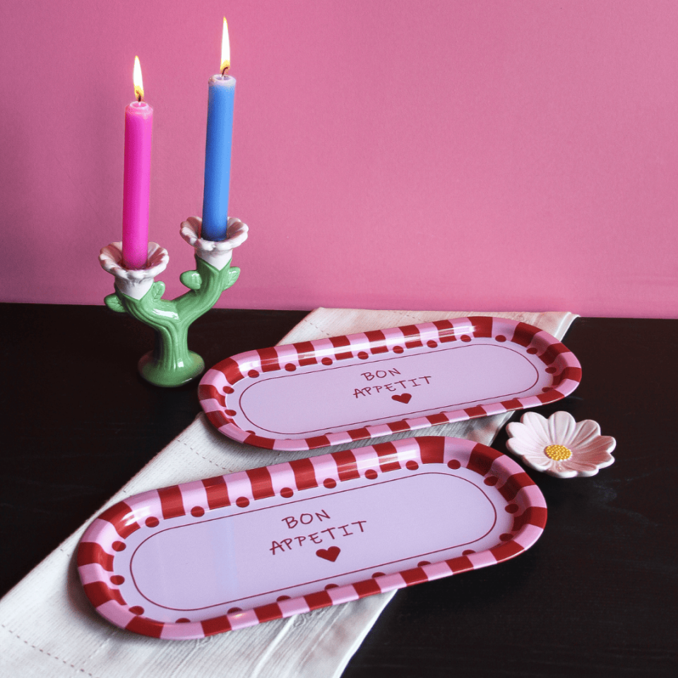 Sarkap Home 2'li Oval Sunumluk Tepsi BonApetitKırmızıPembe