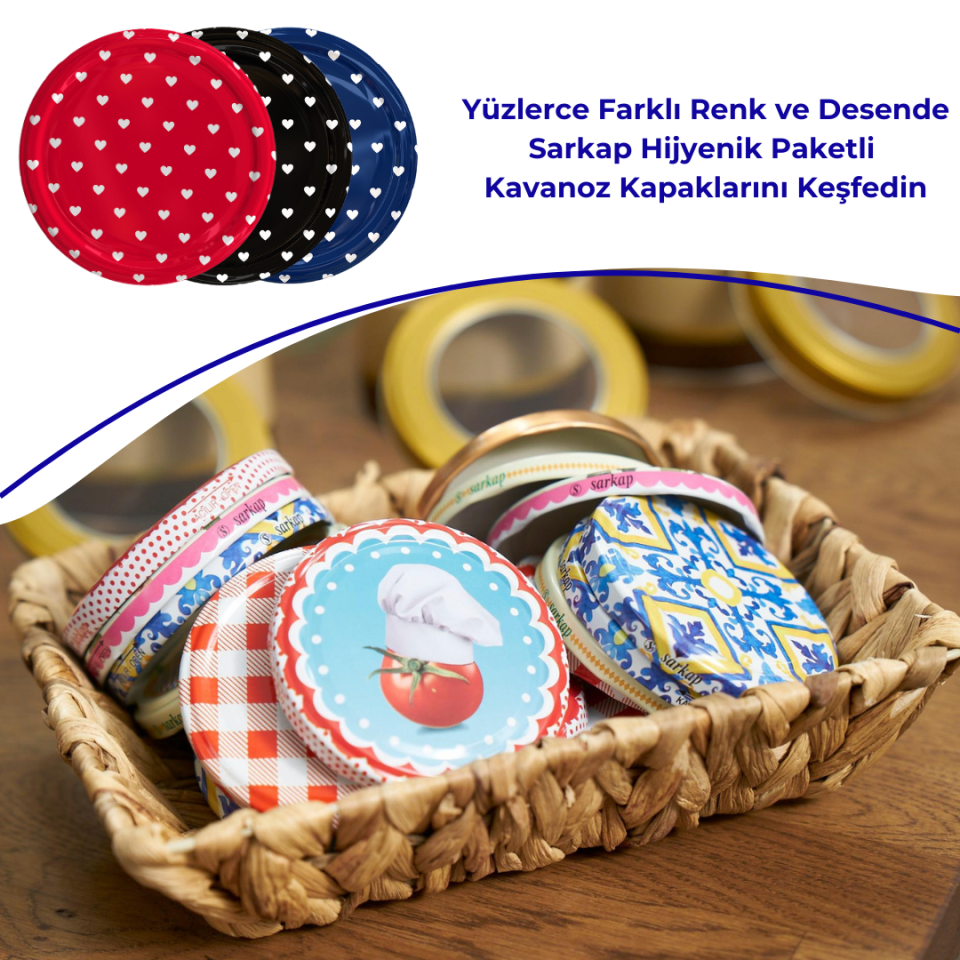Hijyenik Paketli 10 Adet Kavanoz Kapağı Kalpli Desenler 82 mm Kırmızı