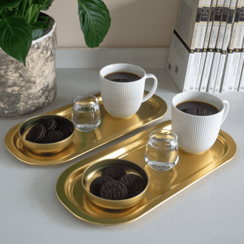 Sarkap Home 35x16 cm 2'li Oval Sunumluk Tepsi Gold