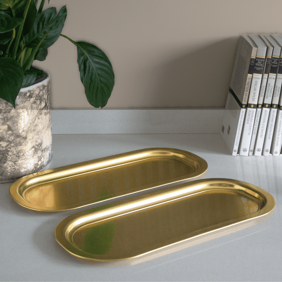 Sarkap Home 2'li Oval Sunumluk Tepsi Gold