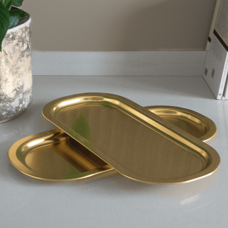 Sarkap Home 35x16 cm 2'li Oval Sunumluk Tepsi Gold