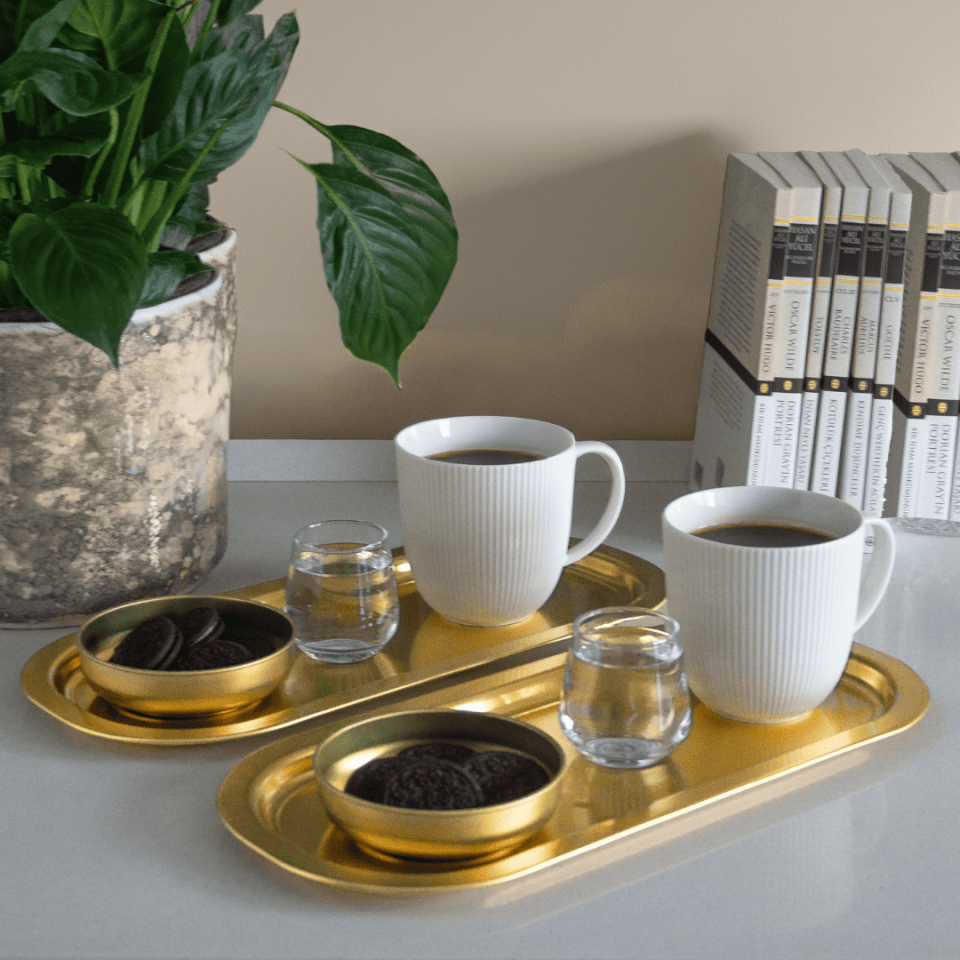 Sarkap Home 2'li Oval Sunumluk Tepsi GOLD