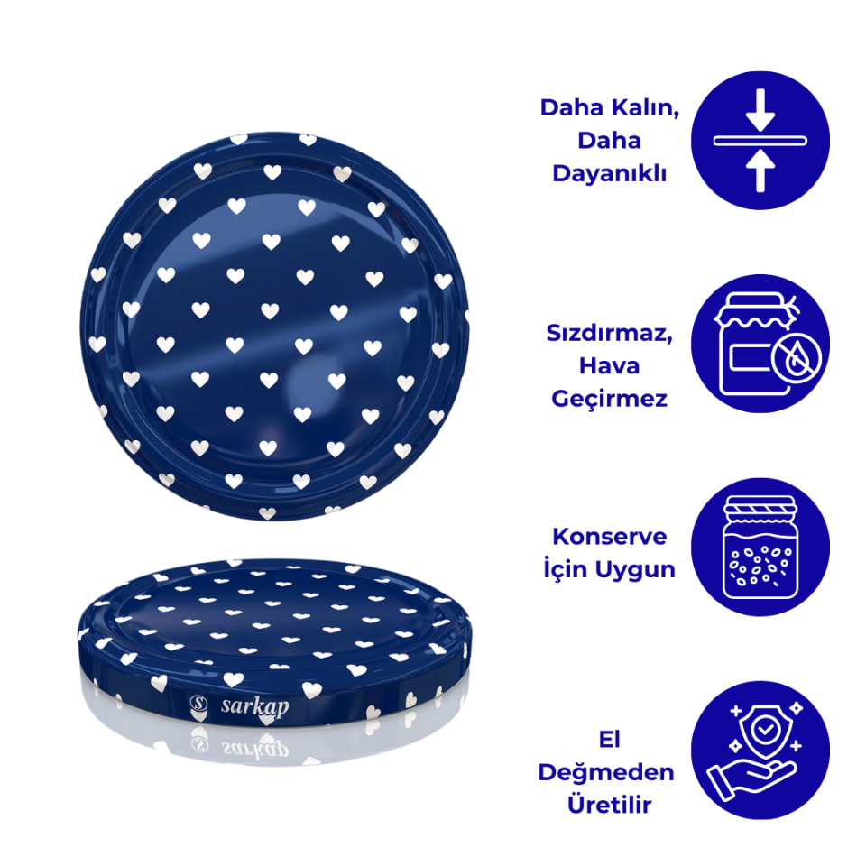 Hijyenik Paketli 10 Adet Kavanoz Kapağı Kalpli Desenler 82 mm Mavi