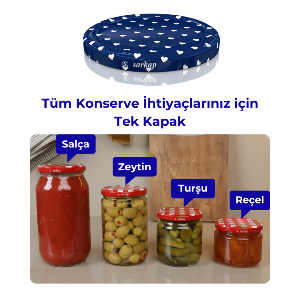 Hijyenik Paketli 10 Adet Kavanoz Kapağı Kalpli Desenler 82 mm Mavi