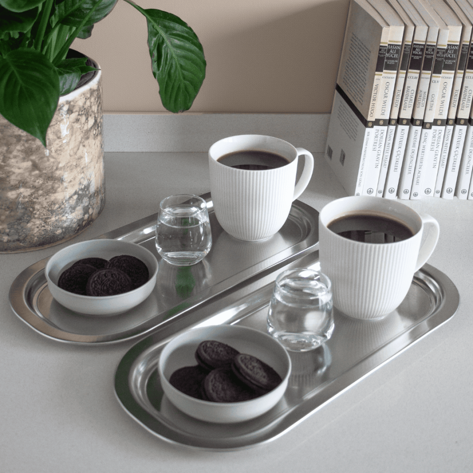 Sarkap Home 2'li Oval Sunumluk Tepsi Silver