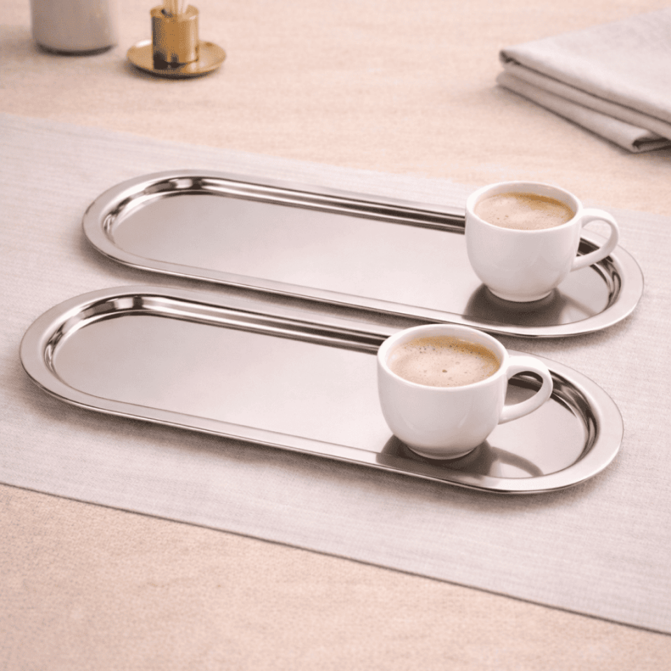 Sarkap Home 35x16 cm 2'li Oval Sunumluk Tepsi Silver