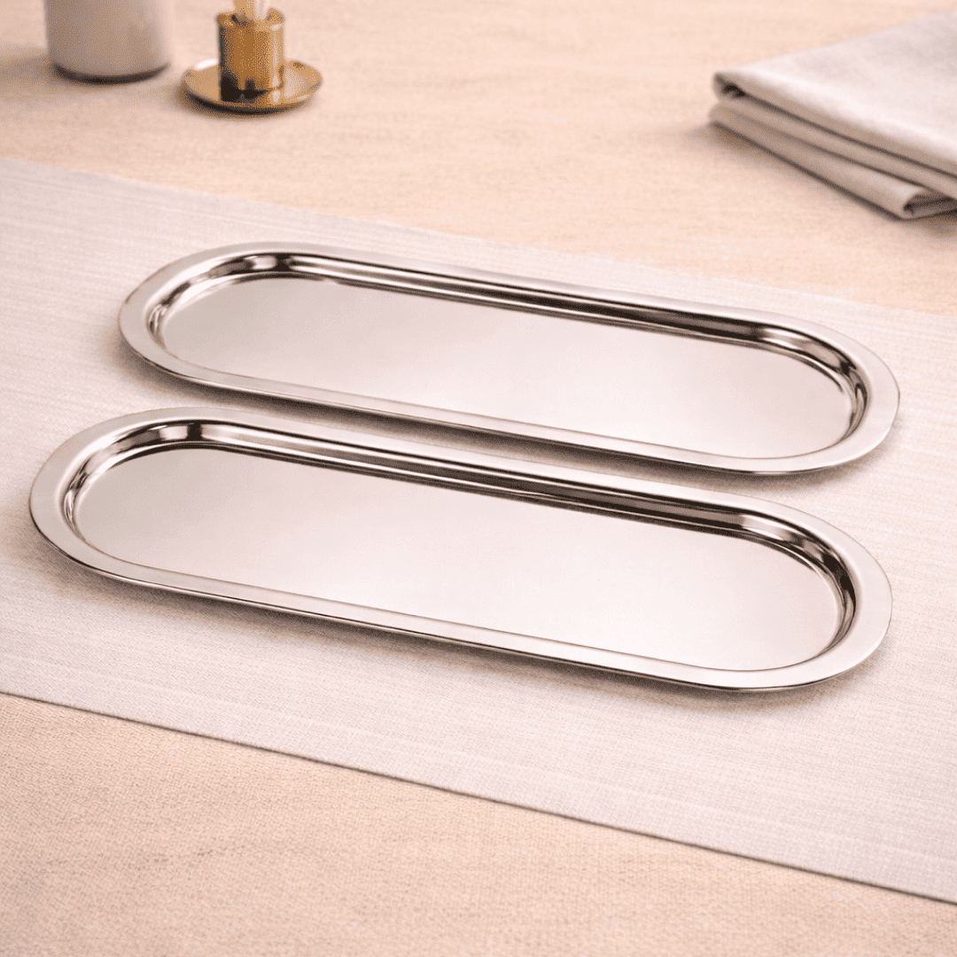 Sarkap Home 35x16 cm 2'li Oval Sunumluk Tepsi Silver