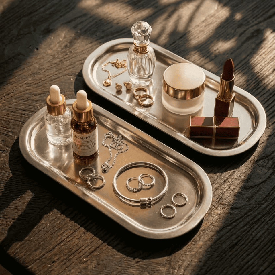 Sarkap Home 35x16 cm 2'li Oval Sunumluk Tepsi Silver